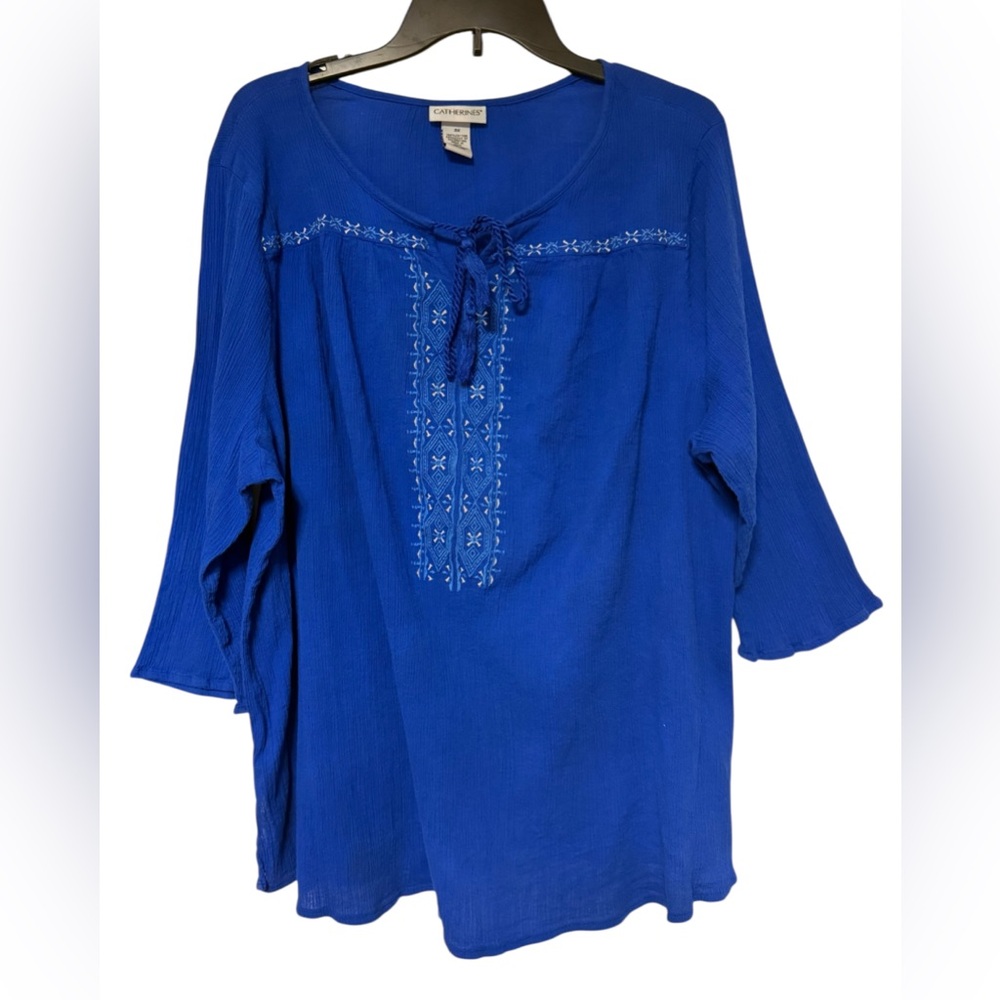 Catherines Royal Blue Embroidered Tie-Neck Tunic